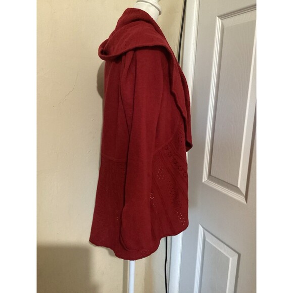Knitted & Knotted Red Eyelet Collared Open Knit Sweater Wool Blend L - Picture 3 of 6